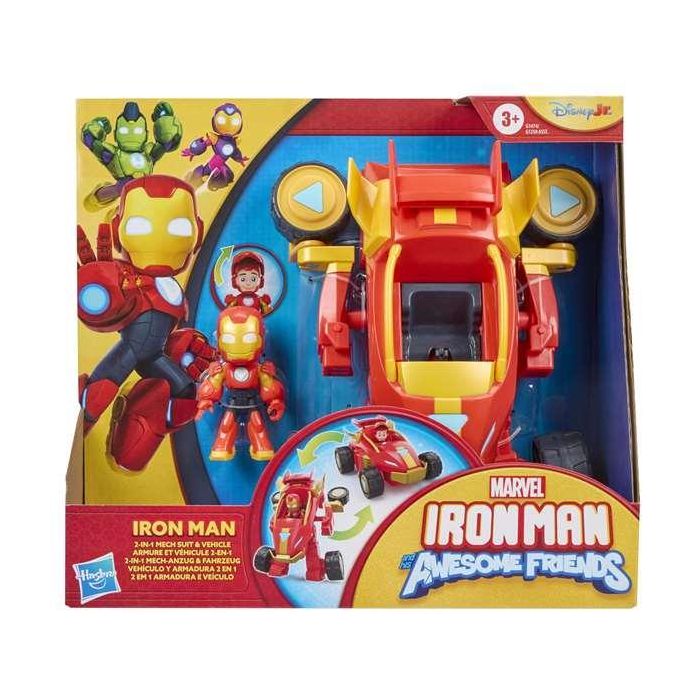 HASBRO Figura de Acción Iron Man And His Awesome Friends, Set de Vehículos y Armaduras 2 en 1, para Niños +3 Años