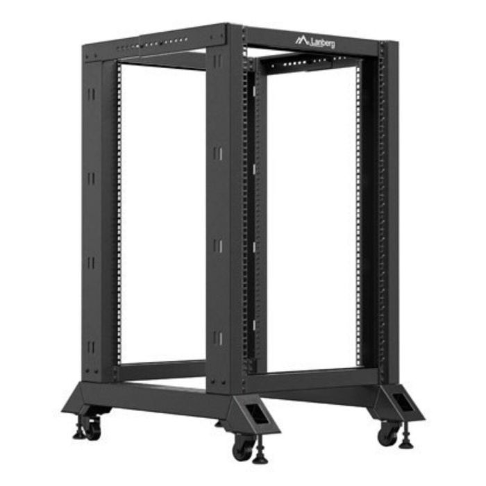Lanberg Armario Rack Abierto 19 Pulgadas 18U para Servidores y Redes 600kg, con Ruedas, Negro, Profundidad Ajustable