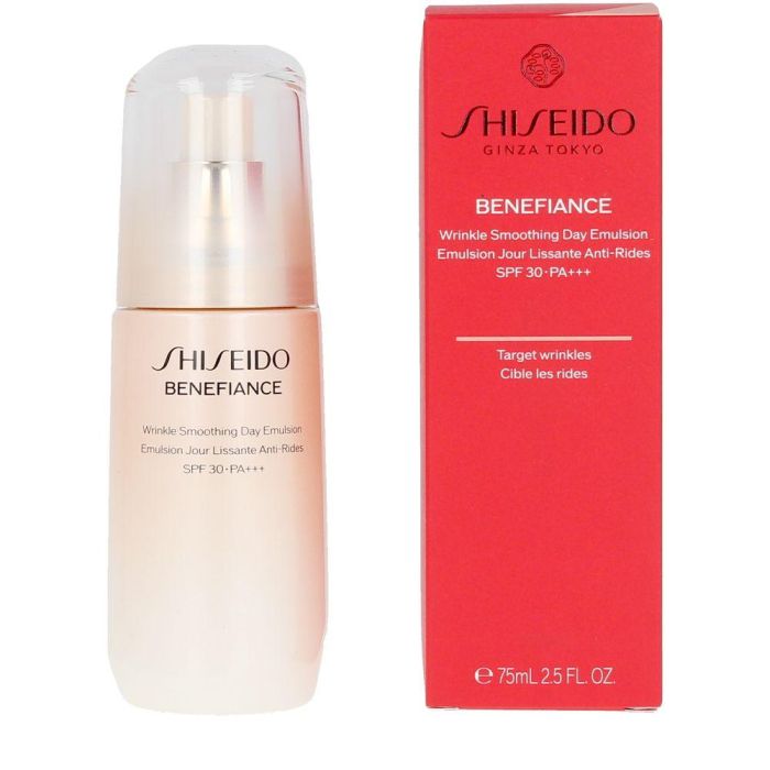 Shiseido Benefiance Wrinkle Smoothing Day Emulsion SPF20 - Crema Antiarrugas con Protección Solar, ReNeura Technology+, KOMBU-Bounce Complex, 75 ml