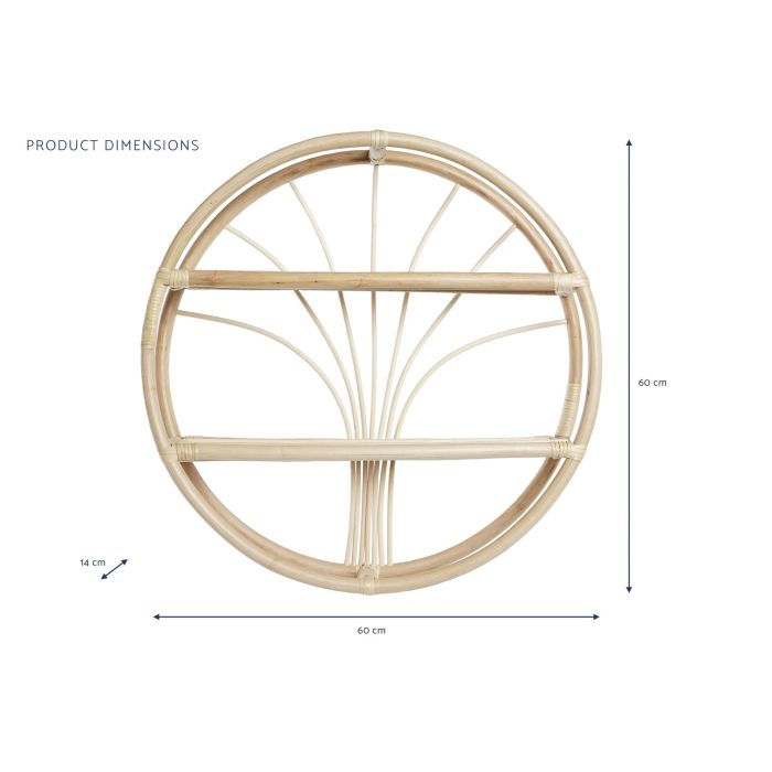 DKD Home Decor Estantería de Pared Balines de Ratán Natural 60x60x14 cm con 2 Baldas 3