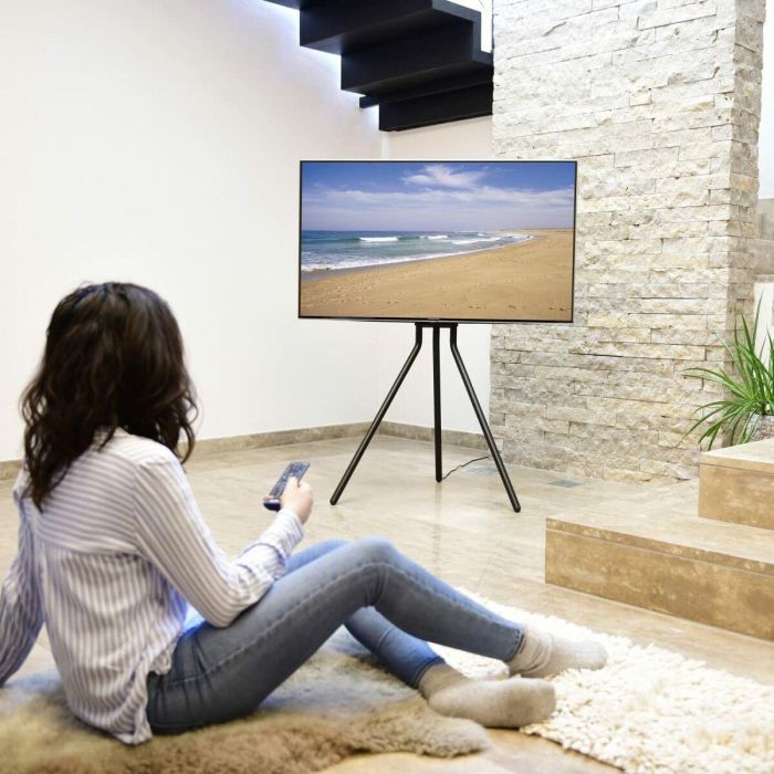 Hama Soporte de Suelo para TV Ajustable en Altura, Hasta 75 Pulgadas, VESA 300x300, Negro, Gestor de Cables, Trípode Resistente 1