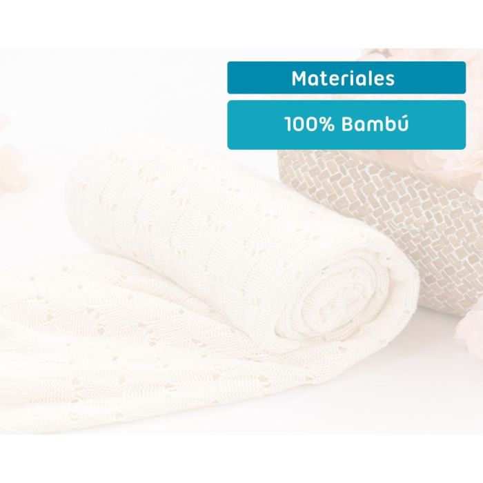 KioKids - Manta de Bebé de Bambú 100% Natural, Térmica y Suave, Certificado Oeko-Tex, Ecológica, Tamaño 80x110 cm, Ideal para Recién Nacido (+0 Meses), Color Blanco Crudo