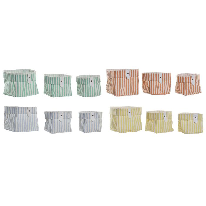 DKD Home Decor Cesta Naranja 14 x 14 x 14 cm Set de 3 Piezas Algodón y Poliéster Rayas New 3