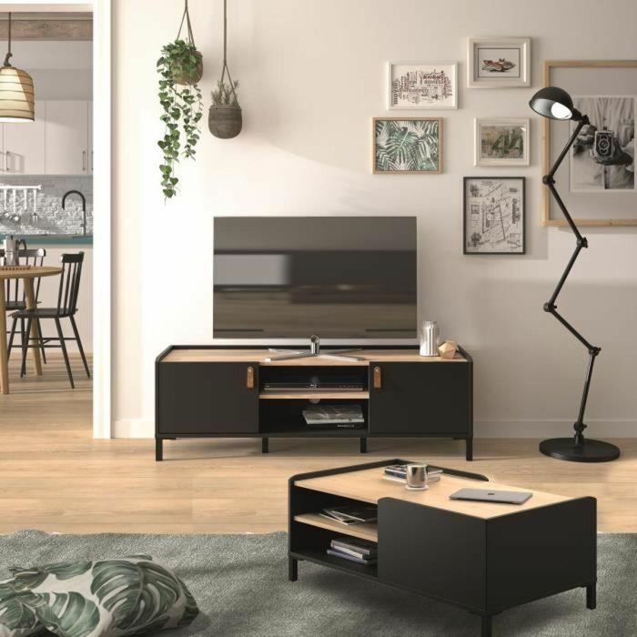 Soporte de TV AMSTERDAM - Estilo industrial - Decoración de roble negro - L 136 x P 40 x H 44 cm 1