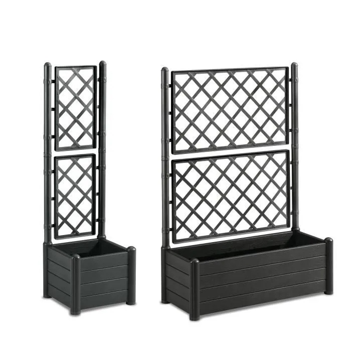 Stefanplast Caja de flores rectangular con enrejado - Acabado en madera - 100 x 43 x H 142 cm - 80 L - grafito 1