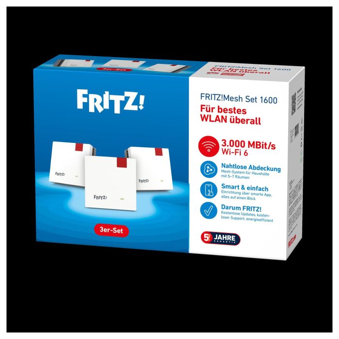 AVM FRITZ!Mesh Set 1600 3-Pack - Sistema de Malla Wi-Fi 6, Doble Banda (2.4 GHz / 5 GHz), 3 Dispositivos, Rojo/Blanco 3
