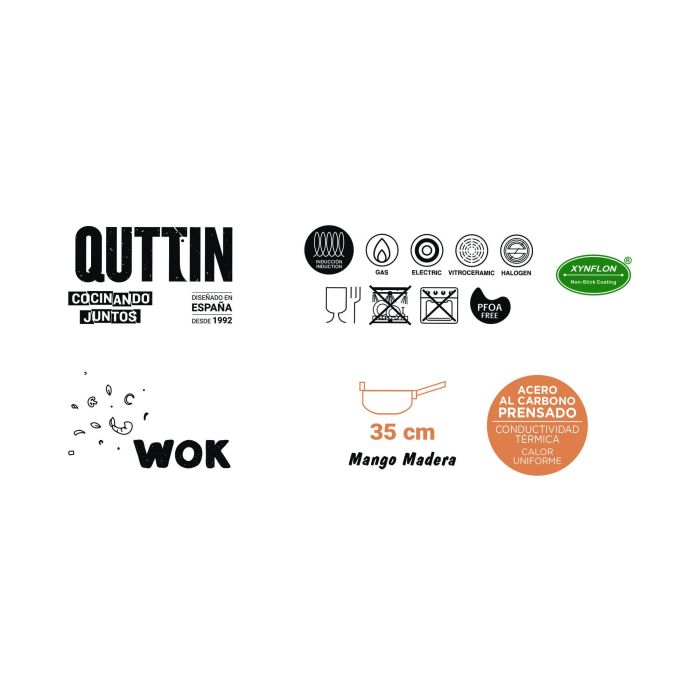 Quttin Sarten Wok Mango y Asa de Madera 35 cm (6 Unidades) 7 Quttin Sarten Wok Mango y Asa de Madera 35 cm (6 Unidades) 7