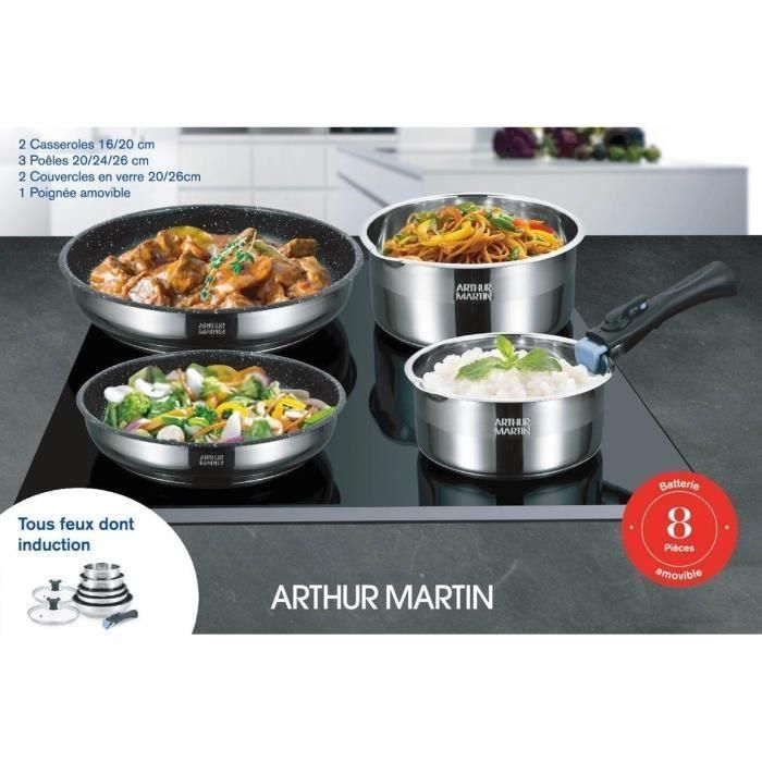 Arthur Martin AM2493 Batería de cocina de 8 piezas, Acero inoxidable, Manija extraíble, Apta para todas las fuentes de calor, incluida Inducción 2