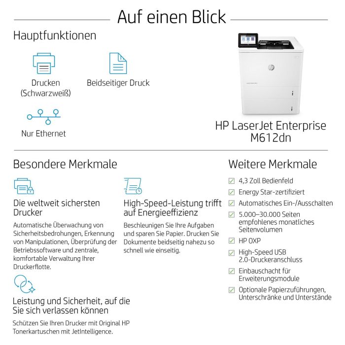 HP Impresora laser monocromo LaserJet Enterprise M612dn 5