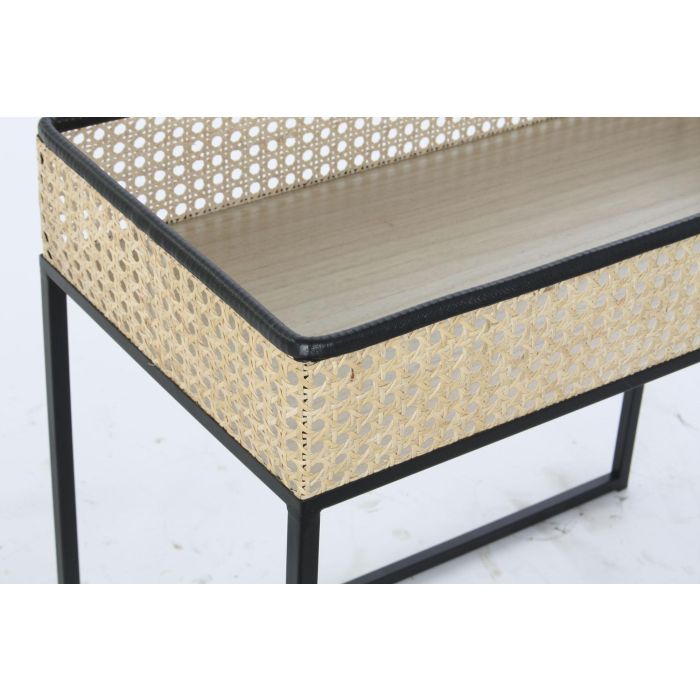 DKD Home Decor Mesa Centro Moderno Negro Natural Ratán Metal Set 2 Piezas 30x50x60 cm 3