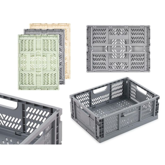 Kipit Caja Plegable Plástico 40x30 cm Surtido Colores Beige, Gris, Verde Capacidad 17 L (Set de 12)