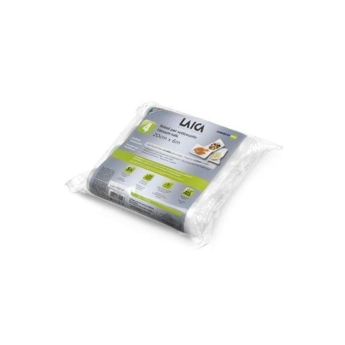 Laica VT3513 Rollos para Envasar al Vacío 20x600cm, 4 Unidades, sin BPA, Conserva hasta 5x más tiempo, Protege congelamiento