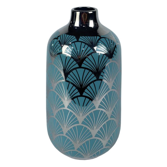 DKD Home Decor Jarrón de Porcelana Turquesa Colección Fana para Ambiente Oriental, 13 cm Ancho x 26 cm Alto x 13 cm Largo