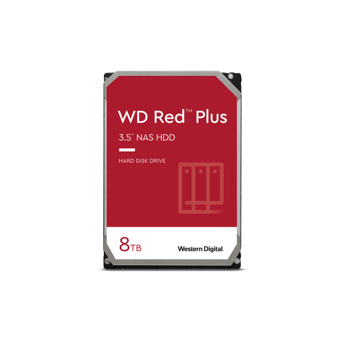 Western Digital Red Plus Disco Duro Interno para almacenamiento de datos 8 TB, formato 3.5", interfaz SATA III, velocidad 5640 RPM y 256 MB de búfer Western Digital Red Plus Disco Duro Interno para almacenamiento de datos 8 TB, formato 3.5", interfaz SATA III, velocidad 5640 RPM y 256 MB de búfer