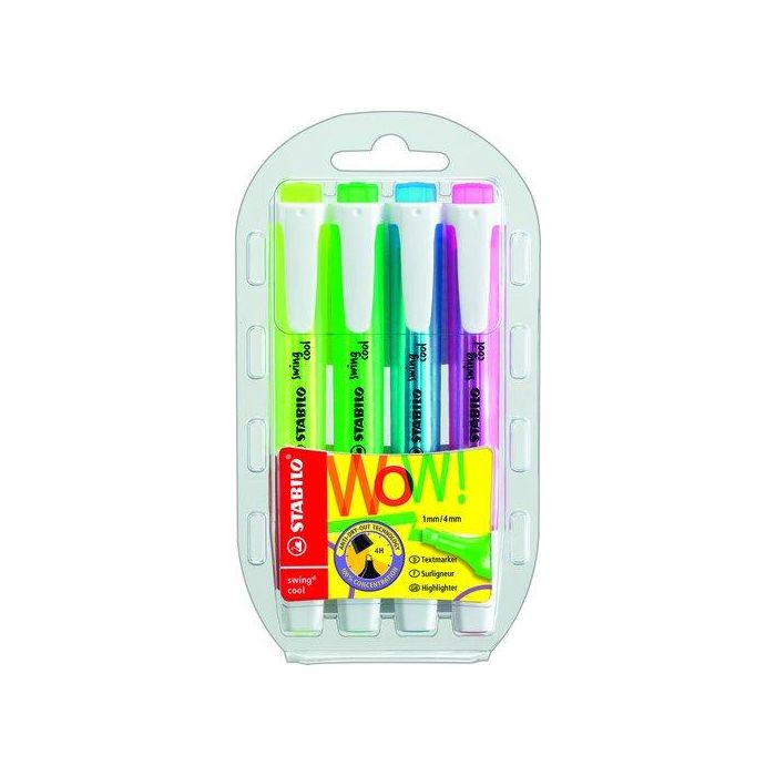 Stabilo Rotulador Fluorescente Swing Cool Estuche 4 Unidades Colores Surtidos Trazo 2-5 mm