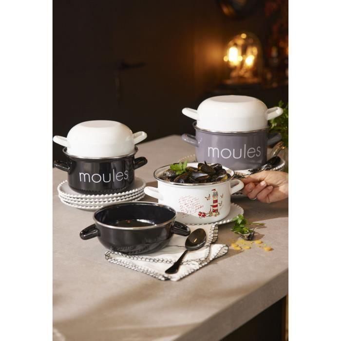 Maceta molde BAUMALU 20 cm - Decoración mejillones - Tapa blanca - Negro 1 Maceta molde BAUMALU 20 cm - Decoración mejillones - Tapa blanca - Negro 1