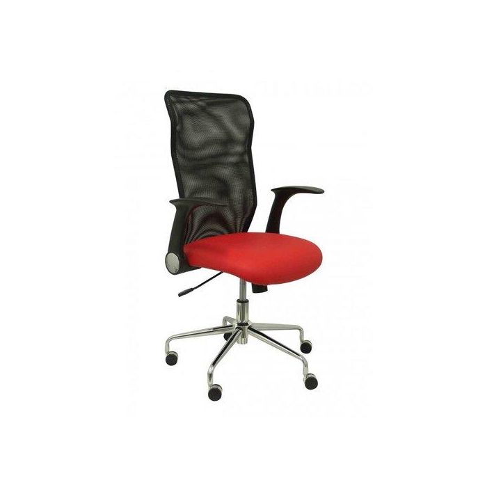 Silla Piqueras Y Crespo Minaya Brazos Retractiles Mecanismo Basculante Ergonomica Respaldo Malla Transpirable Negra Asiento Tapizado Similpiel Rojo