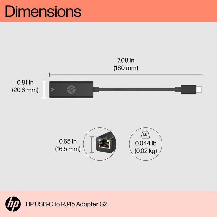 HP Adaptador USB-C a RJ45 G2 – Conexión Ethernet fácil y rápida para dispositivos USB-C 2 HP Adaptador USB-C a RJ45 G2 – Conexión Ethernet fácil y rápida para dispositivos USB-C 2