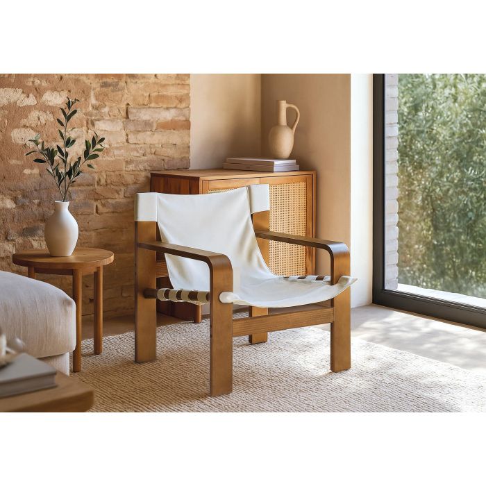 Giner y Colomer Sillón Contemporáneo Madera de Caucho Tela Beige 42x56 cm 6