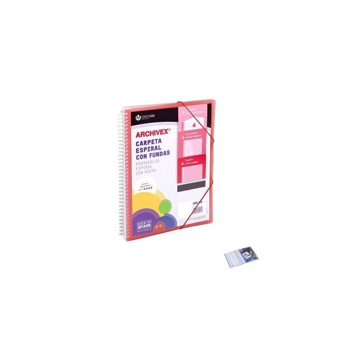 Carchivo Carpeta Espiral A4 con 80 Fundas, Cierre con Gomas, Color Rojo