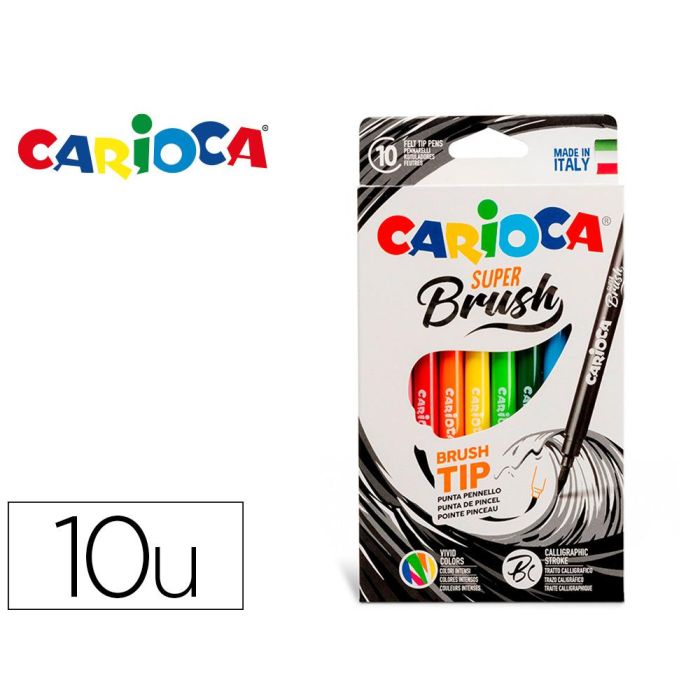 Carioca Rotulador Super Brush Punta Pincel Colores Surtidos Estuche 10 Ud