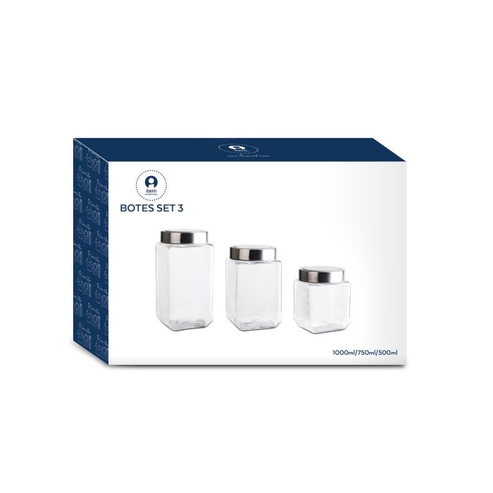 DKD Home Decor Set de 3 Botes de Cocina de Cristal y Acero Inoxidable Transparentes y Plateados, 750ml/500ml, 8.5x8.5x18cm 3 DKD Home Decor Set de 3 Botes de Cocina de Cristal y Acero Inoxidable Transparentes y Plateados, 750ml/500ml, 8.5x8.5x18cm 3