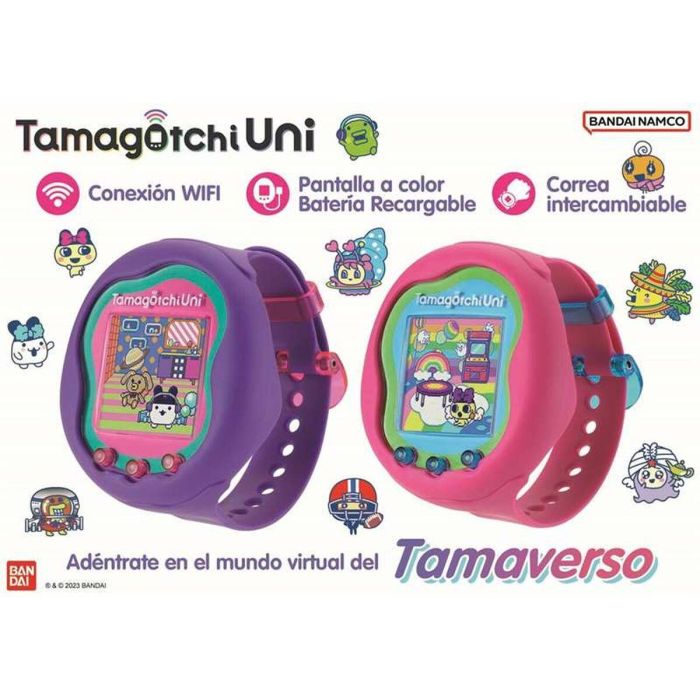 Bandai  Tamagotchi Uni  Tamagotchi conectado con pulsera de reloj  Mascota virtual  Modelo rosa  43351 1