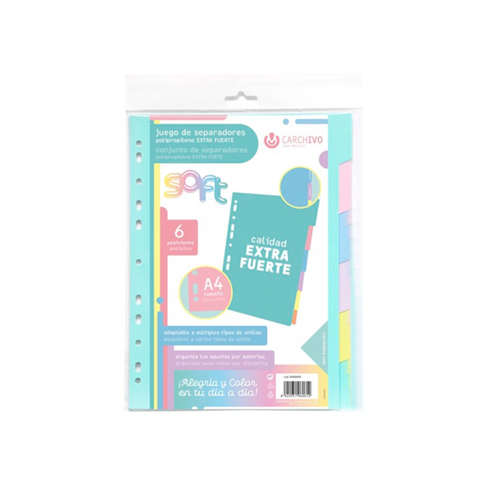 Carchivo Separadores A4 PP Extra Fuerte Colores Soft 6 Posiciones 2 Carchivo Separadores A4 PP Extra Fuerte Colores Soft 6 Posiciones 2
