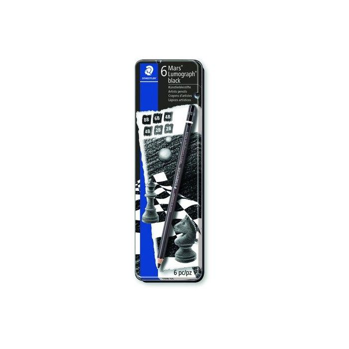 Lapiz De Grafito Staedtler 100B Lumograph Black Caja Metal De 6 (8B, 7B, 6B, 4B, 2B, Hb)