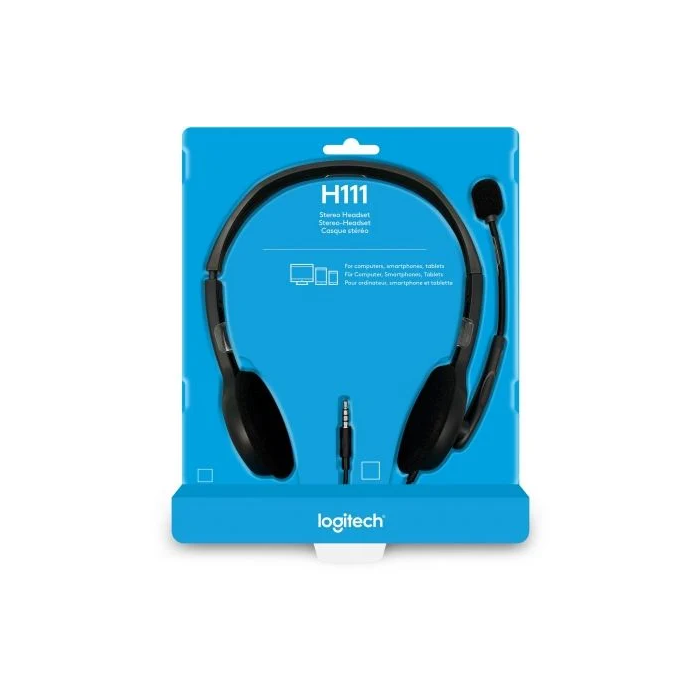 Logitech H111 Auriculares Estéreo con Micrófono Giratorio para Múltiples Dispositivos, PC, Smartphone y Tablet, Jack 3.5mm 1