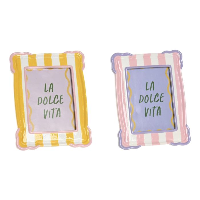 DKD Home Decor Marco de Fotos 13x18 Rosa y Amarillo de Cerámica y Cristal para Decoración (8 Unidades)