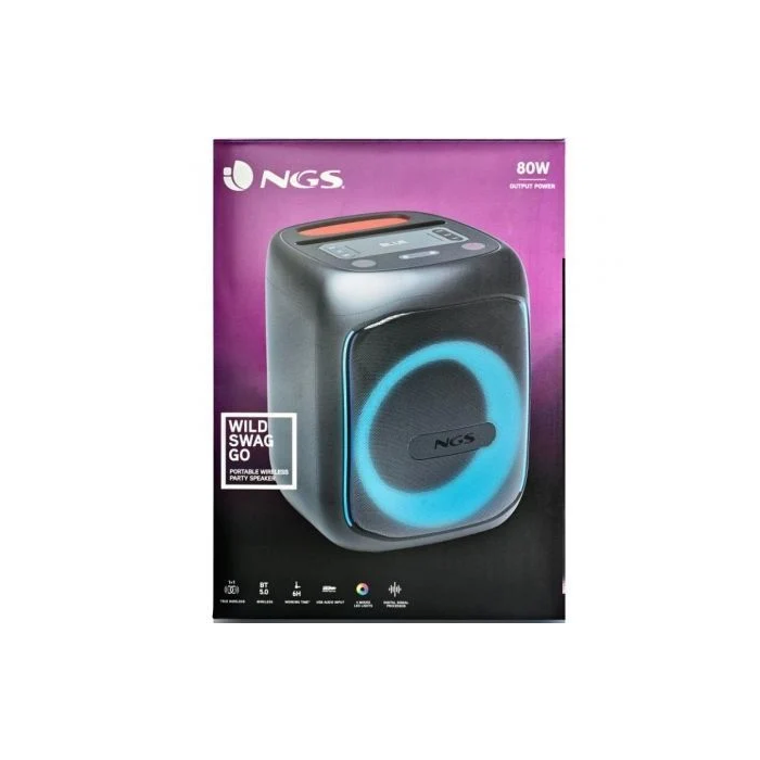 NGS Altavoz Portable Wild Swag Go Bluetooth 80W Luces LED TWS USB Aux NGS Altavoz Portable Wild Swag Go Bluetooth 80W Luces LED TWS USB Aux