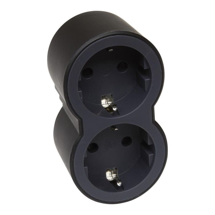 Legrand SON-694517 Adaptador Doble 2 Tomas 2P+T Entrada Frontal 16A 230V 3680W Máx. Conexión Vertical Anti-Bloqueo Negro
