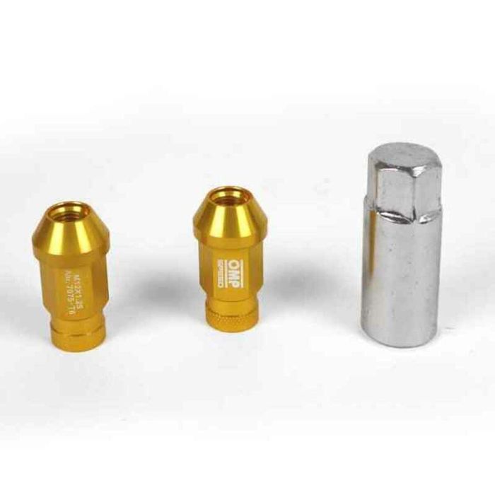 Set Tuercas OMP 7075 40 mm M14 x 1,50 20 uds Oro Set Tuercas OMP 7075 40 mm M14 x 1,50 20 uds Oro