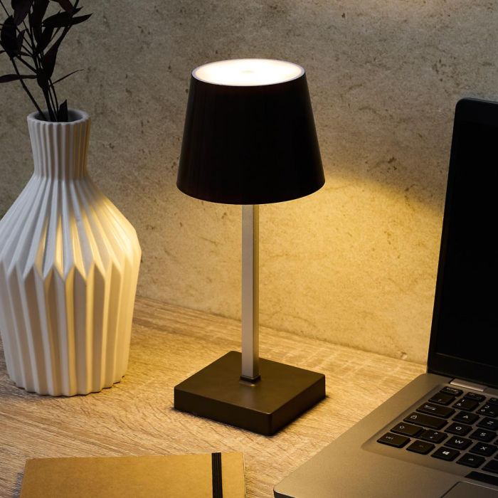 Home Deco Factory Lámpara Led Táctil Efecto Wengué, 3 Intensidades de Luz, Funciona con Pilas AAA, 12 LED, Ø10.5 x 25.5 cm 1