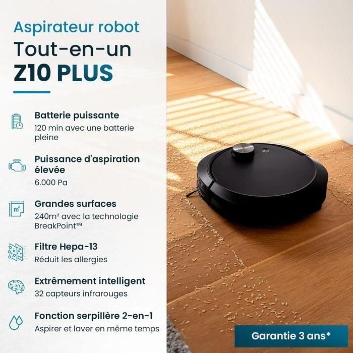 Robot Aspirador y Mopa Conectado con base de vaciado EZICLEAN All-in-one Z10 Plus - 240 min - 6000pa - 180m² - 1,5L 1