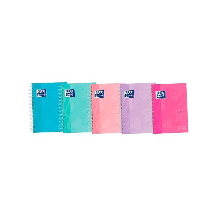 Oxford Cuaderno Touch EUROPEANBOOK 4 Espiral A5+ 120H Tapa Extradura Colores Pastel Microperforado Cuadrícula 5x5mm (5 Unidades) (5 Unidades)