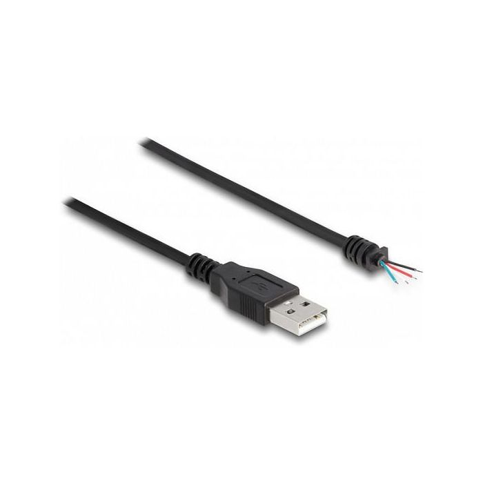 DeLOCK Cable USB 2.0 Tipo A Macho a 4 Hilos Abiertos para Prototipado o Reparación, 1 Metro, Negro - Incluye Conector Derecho y Calibre AWG 28 1