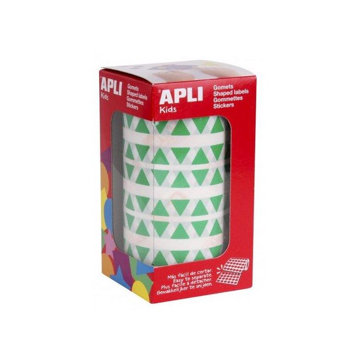 Apli Gomets Triangulares 10,5 mm Verde - Rollo 6136 Unidades para Escuelas y Talleres