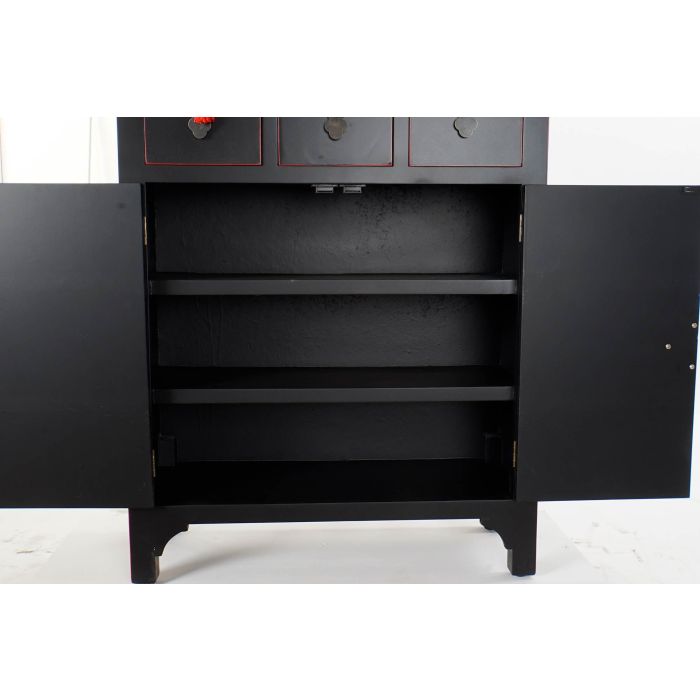 DKD Home Decor Cajonera Oriental Masako con 6 Cajones y 2 Puertas de Madera de Abeto y MDF, Negro y Rojo, 63x27x101 cm 4 DKD Home Decor Cajonera Oriental Masako con 6 Cajones y 2 Puertas de Madera de Abeto y MDF, Negro y Rojo, 63x27x101 cm 4