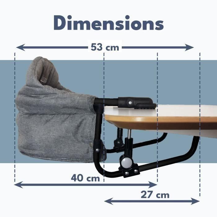 Asiento elevador para mesa BAMBISOL - Respaldo confort - Funda desenfundable y lavable a máquina - Fijación multipunto 3