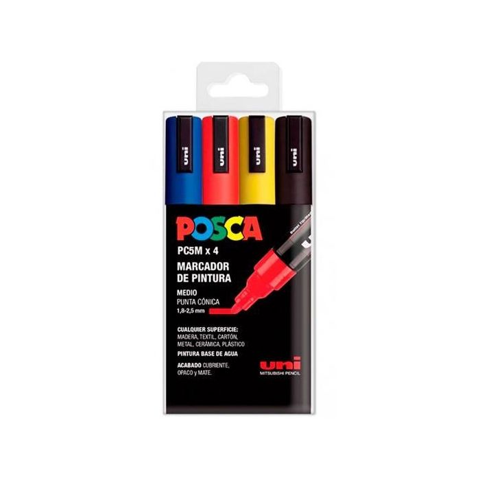 Posca Marcador Pc-5M-4C No Permanente 1.8 mm-2.5 mm Colores Surtidos Basic -Estuche 4U- Posca Marcador Pc-5M-4C No Permanente 1.8 mm-2.5 mm Colores Surtidos Basic -Estuche 4U-