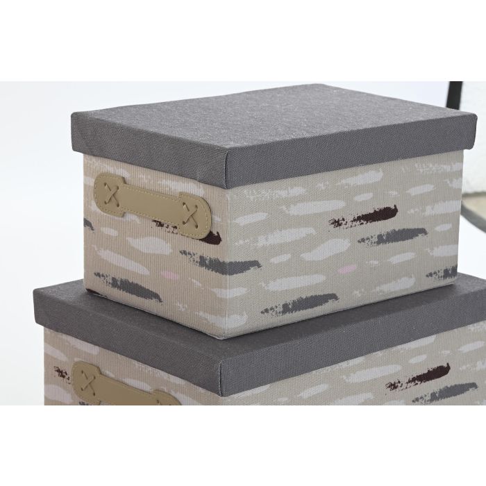 DKD Home Decor Caja Basicos Gris Burdeos Poliester 30 x 20 x 40 cm Set de 3