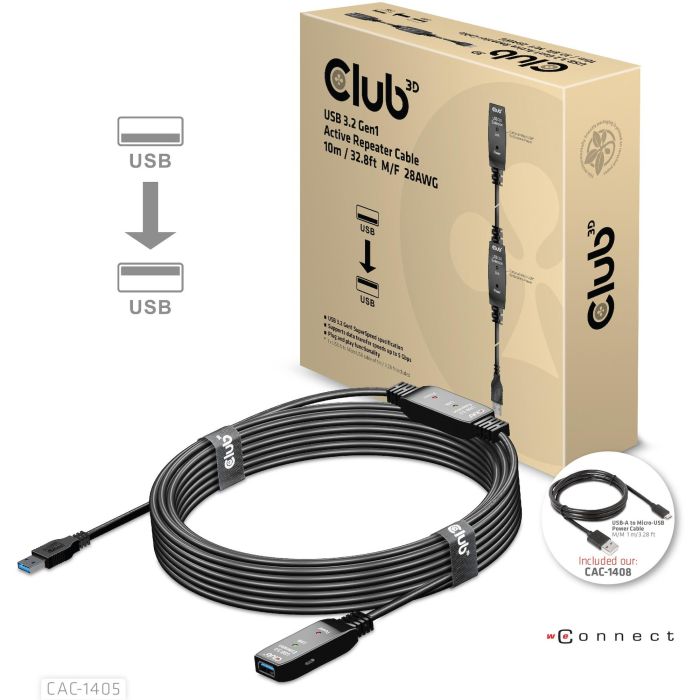 Club3D Cable de Extensión USB 3.2 Activo Tipo A Macho a Hembra 10m 5 Gbps 1