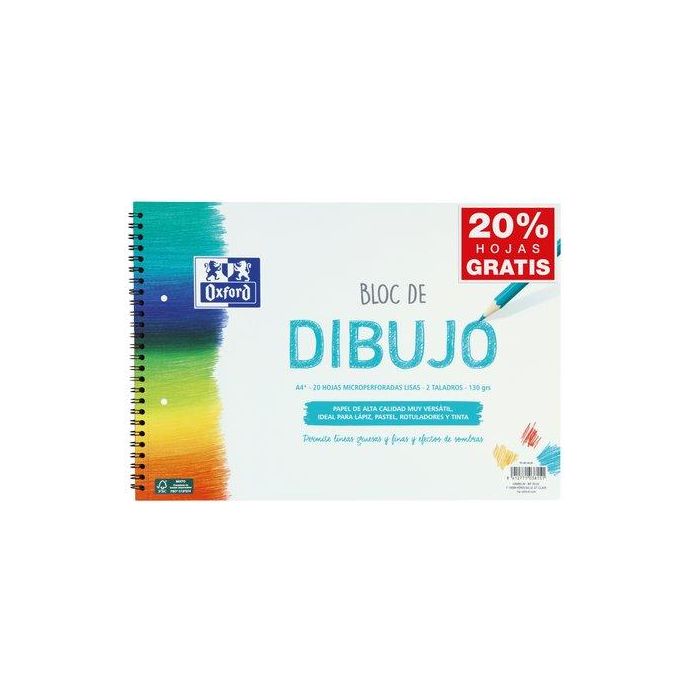 Bloc De Dibujo Oxford Con Espiral Liso 2 Taladros A4+ 130G 20H (Azul)