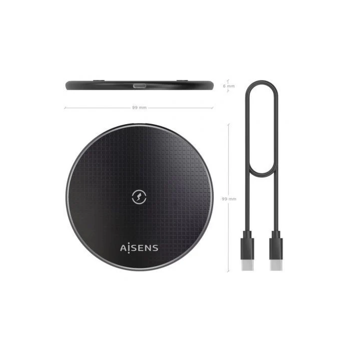 Aisens Base de Carga Inalámbrica ASCH-15W1WC058-BK 15W USB-C Negro para Móvil Qi 2