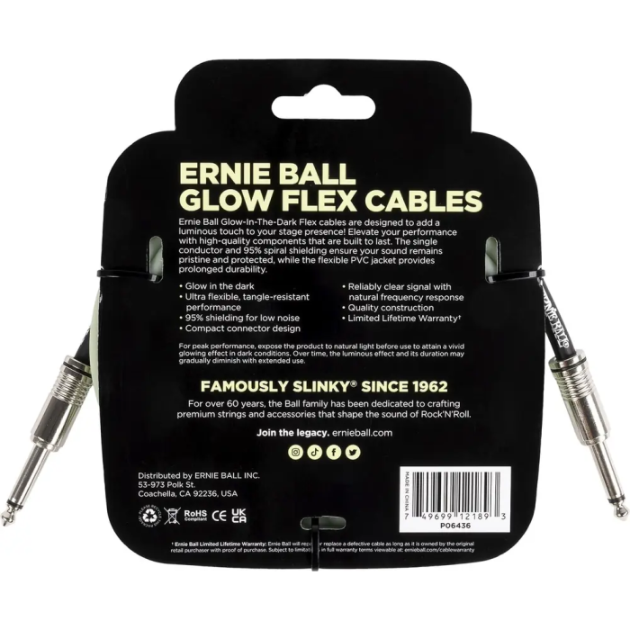 Ernieball Cable Instrumento Flex Jack-Jack Ss 3 M Fosforescente 1