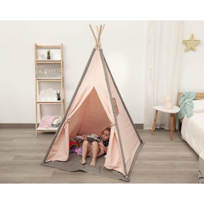 KioKids Teepee Rosa para Bebés y Niños +0 Meses, Tienda de Juego Portátil con Ventana y Puerta, Algodón Poliéster 1
