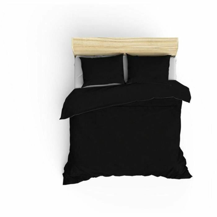 MEN8681875218435 Juego de cama Negro 100% Algodón Satén - Funda nórdica 220x240 cm y 2 fundas almohada 60x60 cm 4