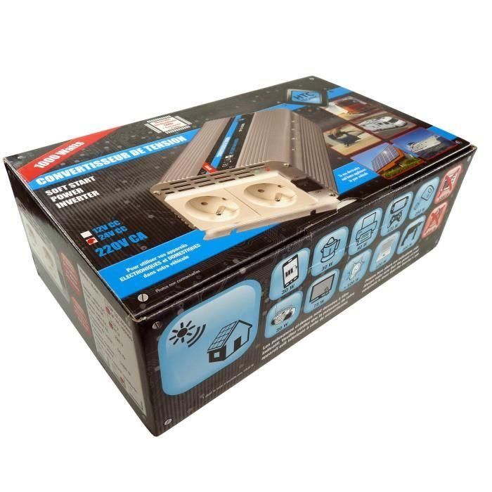 Htc Equipement HTC433031 Convertidor de tensión 24/220 V 1000 W con 2 tomas de corriente 1